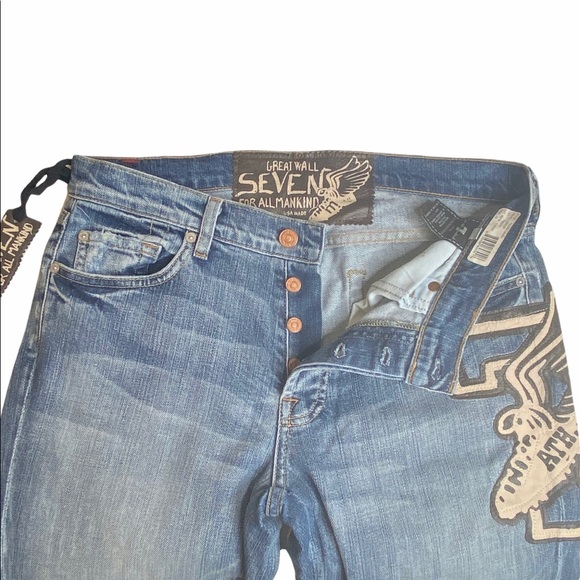 HTF: 7 For All Mankind® x Great China Wall ☻︎ 7 Leather Patch Standard Jeans ☻︎ - Picture 9 of 16